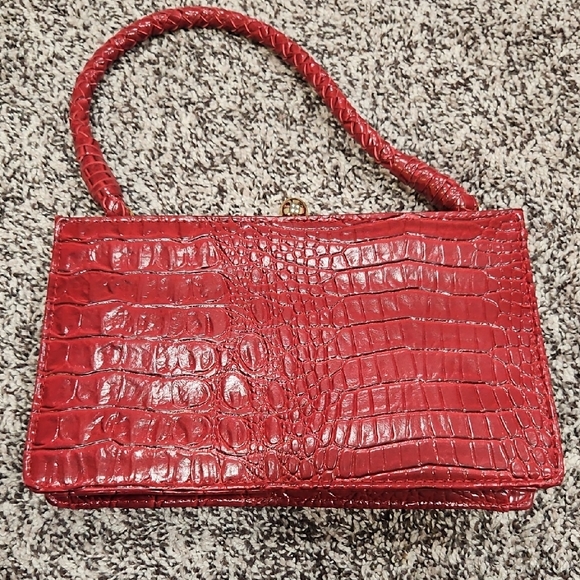 Isaac Mizrahi Handbags - Isaac Mizrahi Red Crocodile-Embossed Clutch
